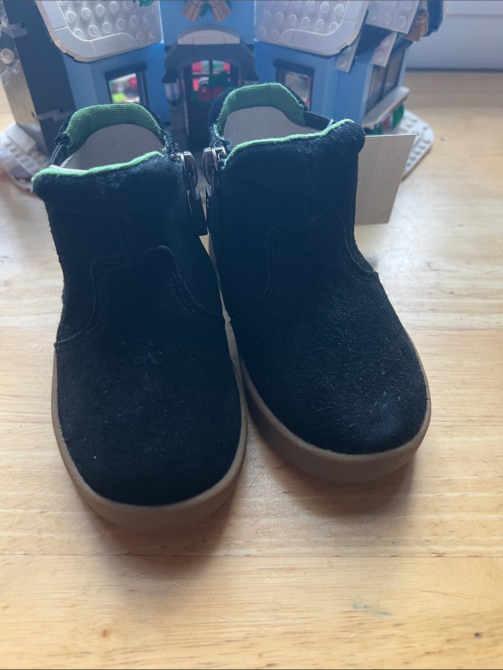 UGG Black Suede Kids Ankle Boots with Green Lining